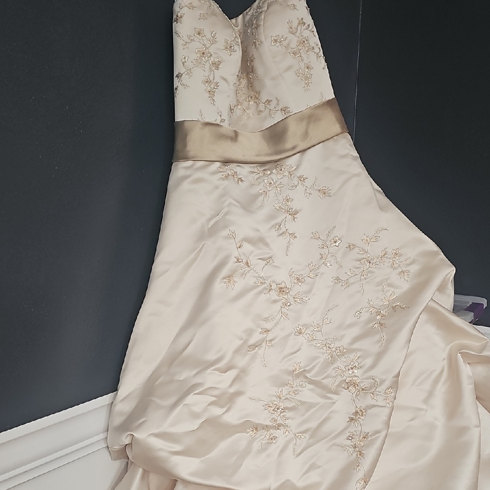 Oleg Cassini Cream and Gold Wedding Dress